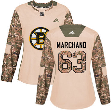 Adidas Boston Bruins 63 Brad Marchand Camo Authentic 2017 Veterans Day Womens Stitched Nhl Jersey