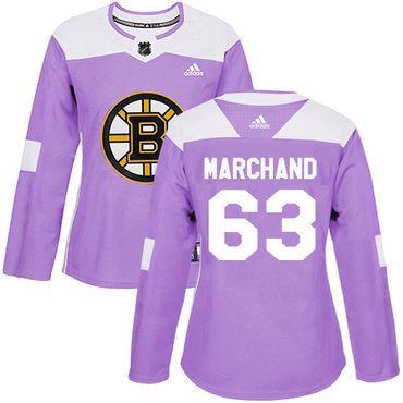 Adidas Boston Bruins 63 Brad Marchand Purple Authentic Fights Cancer Womens Stitched Nhl Jersey