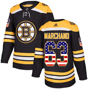 Adidas Bruins 63 Brad Marchand Black Home Authentic Usa Flag Stitched Nhl Jersey