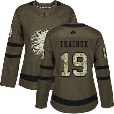 Adidas Calgary Flames 19 Matthew Tkachuk Green Salute To Service Womens Stitched Nhl Jersey