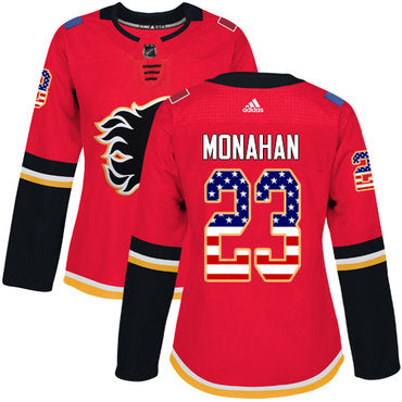Adidas Calgary Flames 23 Sean Monahan Red Home Authentic Usa Flag Womens Stitched Nhl Jersey