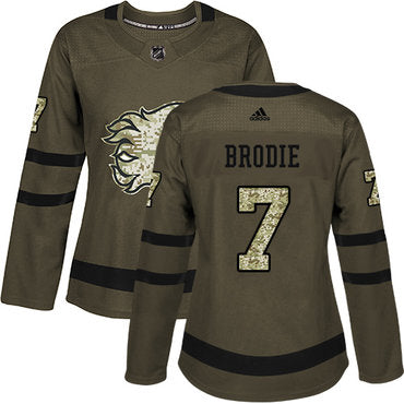 Adidas Calgary Flames 7 Tj Brodie Green Salute To Service Womens Stitched Nhl Jersey