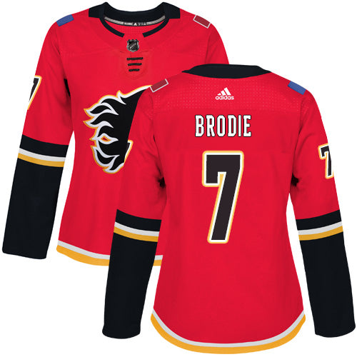 Adidas Calgary Flames 7 Tj Brodie Red Home Authentic Womens Stitched Nhl Jersey
