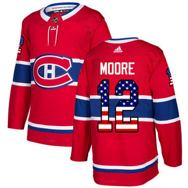 Adidas Canadiens 12 Dickie Moore Red Home Authentic Usa Flag Stitched Nhl Jersey