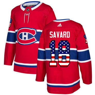 Adidas Canadiens 18 Serge Savard Red Home Authentic Usa Flag Stitched Nhl Jersey