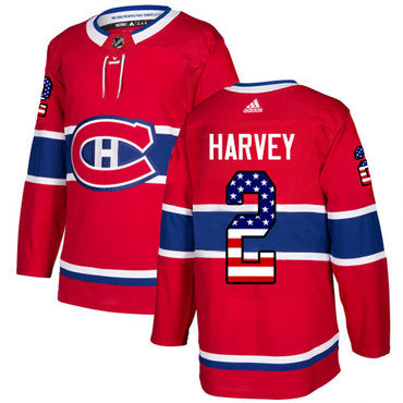 Adidas Canadiens 2 Doug Harvey Red Home Authentic Usa Flag Stitched Nhl Jersey