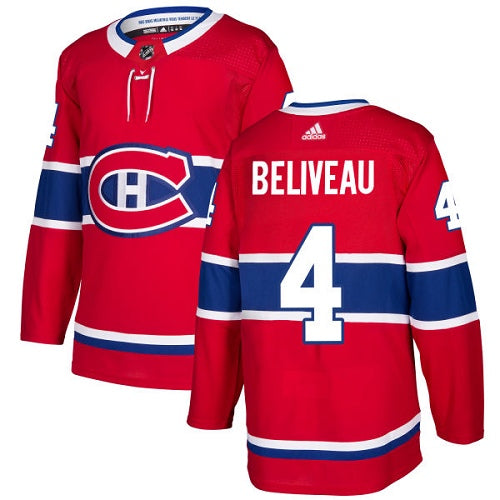 Adidas Canadiens 4 Jean Beliveau Red Home Authentic Stitched Nhl Jersey