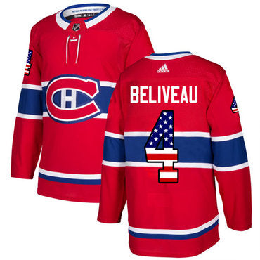 Adidas Canadiens 4 Jean Beliveau Red Home Authentic Usa Flag Stitched Nhl Jersey