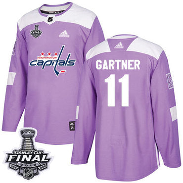 Adidas Capitals 11 Mike Gartner Purple Authentic Fights Cancer 2018 Stanley Cup Final Stitched Nhl Jersey