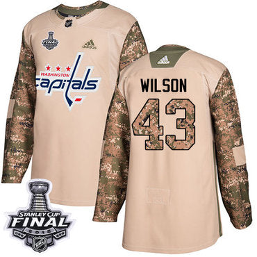 Adidas Capitals 43 Tom Wilson Camo Authentic 2017 Veterans Day 2018 Stanley Cup Final Stitched Nhl Jersey