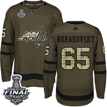 Adidas Capitals 65 Andre Burakovsky Green Salute To Service 2018 Stanley Cup Final Stitched Nhl Jersey