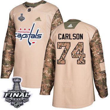 Adidas Capitals 74 John Carlson Camo Authentic 2017 Veterans Day 2018 Stanley Cup Final Stitched Nhl Jersey
