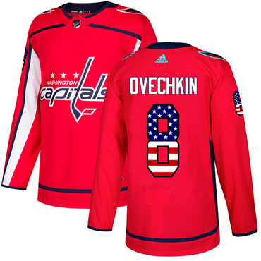 Adidas Capitals 8 Alex Ovechkin Red Home Authentic Usa Flag Stitched Nhl Jersey