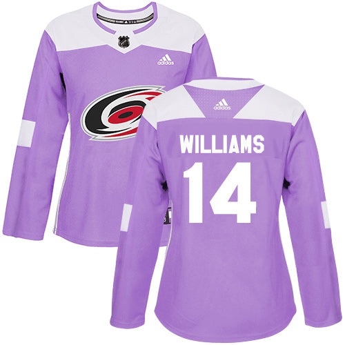 Adidas Carolina Hurricanes 14 Justin Williams Purple Authentic Fights Cancer Womens Stitched Nhl Jersey