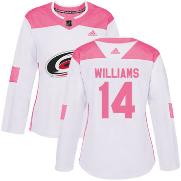 Adidas Carolina Hurricanes 14 Justin Williams White Pink Authentic Fashion Womens Stitched Nhl Jersey