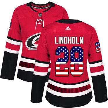 Adidas Carolina Hurricanes 28 Elias Lindholm Red Home Authentic Usa Flag Womens Stitched Nhl Jersey