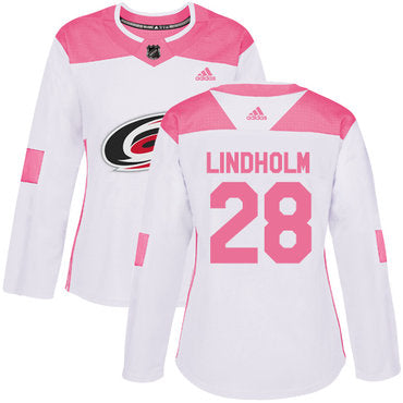 Adidas Carolina Hurricanes 28 Elias Lindholm White Pink Authentic Fashion Womens Stitched Nhl Jersey
