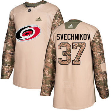 Adidas Carolina Hurricanes 37 Andrei Svechnikov Camo Authentic 2017 Veterans Day Stitched Nhl Jersey