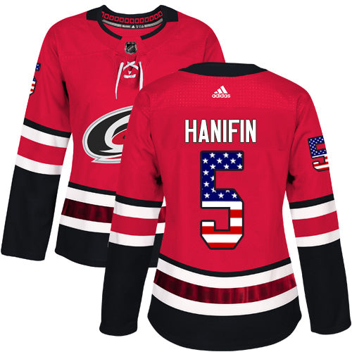 Adidas Carolina Hurricanes 5 Noah Hanifin Red Home Authentic Usa Flag Womens Stitched Nhl Jersey