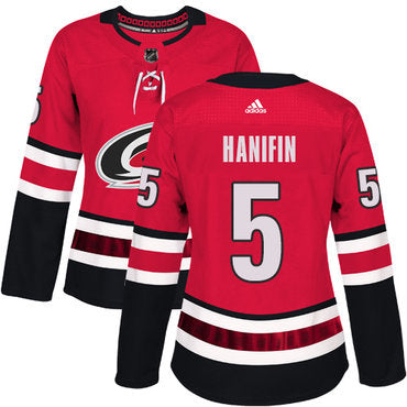 Adidas Carolina Hurricanes 5 Noah Hanifin Red Home Authentic Womens Stitched Nhl Jersey