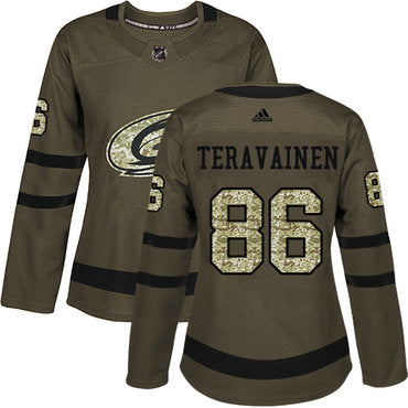 Adidas Carolina Hurricanes 86 Teuvo Teravainen Green Salute To Service Womens Stitched Nhl Jersey
