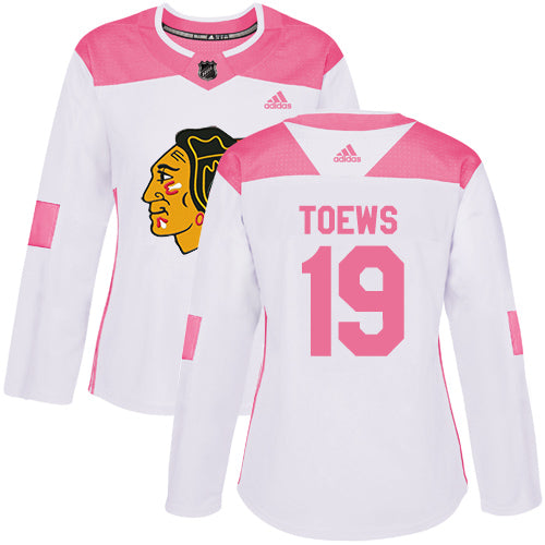 Adidas Chicago Blackhawks 19 Jonathan Toews White Pink Authentic Fashion Womens Stitched Nhl Jersey