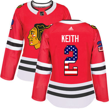 Adidas Chicago Blackhawks 2 Duncan Keith Red Home Authentic Usa Flag Womens Stitched Nhl Jersey