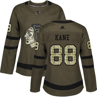 Adidas Chicago Blackhawks 88 Patrick Kane Green Salute To Service Womens Stitched Nhl Jersey