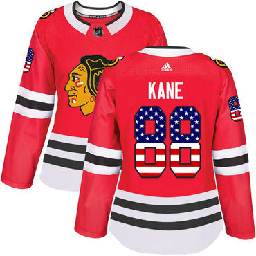 Adidas Chicago Blackhawks 88 Patrick Kane Red Home Authentic Usa Flag Womens Stitched Nhl Jersey
