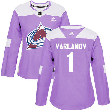 Adidas Colorado Avalanche 1 Semyon Varlamov Purple Authentic Fights Cancer Womens Stitched Nhl Jersey