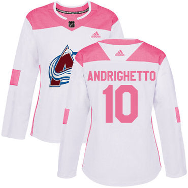 Adidas Colorado Avalanche 10 Sven Andrighetto White Pink Authentic Fashion Womens Stitched Nhl Jersey