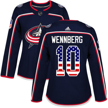 Adidas Columbus Blue Jackets 10 Alexander Wennberg Navy Blue Home Authentic Usa Flag Womens Stitched Nhl Jersey