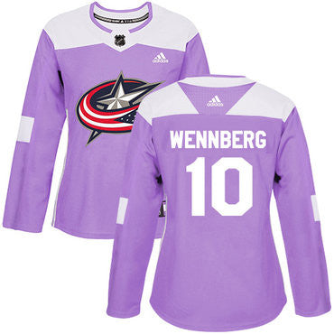 Adidas Columbus Blue Jackets 10 Alexander Wennberg Purple Authentic Fights Cancer Womens Stitched Nhl Jersey