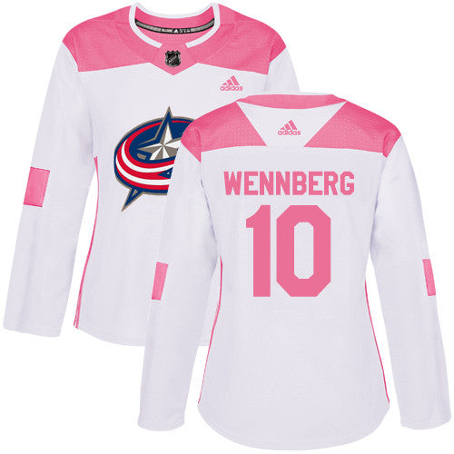 Adidas Columbus Blue Jackets 10 Alexander Wennberg White Pink Authentic Fashion Womens Stitched Nhl Jersey