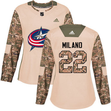 Adidas Columbus Blue Jackets 22 Sonny Milano Camo Authentic 2017 Veterans Day Womens Stitched Nhl Jersey