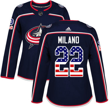 Adidas Columbus Blue Jackets 22 Sonny Milano Navy Blue Home Authentic Usa Flag Womens Stitched Nhl Jersey