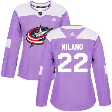 Adidas Columbus Blue Jackets 22 Sonny Milano Purple Authentic Fights Cancer Womens Stitched Nhl Jersey