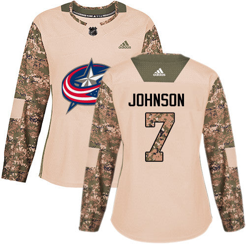 Adidas Columbus Blue Jackets 7 Jack Johnson Camo Authentic 2017 Veterans Day Womens Stitched Nhl Jersey