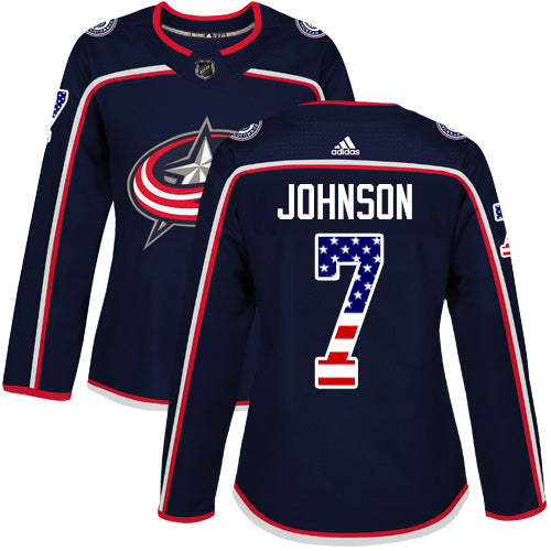 Adidas Columbus Blue Jackets 7 Jack Johnson Navy Blue Home Authentic Usa Flag Womens Stitched Nhl Jersey