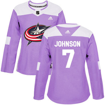 Adidas Columbus Blue Jackets 7 Jack Johnson Purple Authentic Fights Cancer Womens Stitched Nhl Jersey