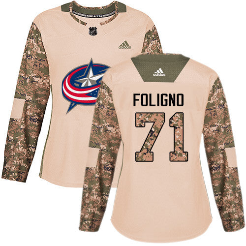 Adidas Columbus Blue Jackets 71 Nick Foligno Camo Authentic 2017 Veterans Day Womens Stitched Nhl Jersey