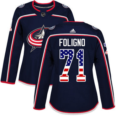 Adidas Columbus Blue Jackets 71 Nick Foligno Navy Blue Home Authentic Usa Flag Womens Stitched Nhl Jersey