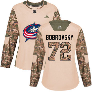 Adidas Columbus Blue Jackets 72 Sergei Bobrovsky Camo Authentic 2017 Veterans Day Womens Stitched Nhl Jersey