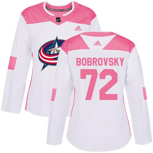 Adidas Columbus Blue Jackets 72 Sergei Bobrovsky White Pink Authentic Fashion Womens Stitched Nhl Jersey