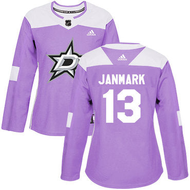 Adidas Dallas Stars 13 Mattias Janmark Purple Authentic Fights Cancer Womens Stitched Nhl Jersey