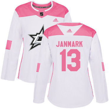 Adidas Dallas Stars 13 Mattias Janmark White Pink Authentic Fashion Womens Stitched Nhl Jersey