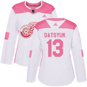 Adidas Detroit Red Wings 13 Pavel Datsyuk White Pink Authentic Fashion Womens Stitched Nhl Jersey