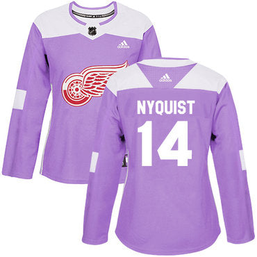 Adidas Detroit Red Wings 14 Gustav Nyquist Purple Authentic Fights Cancer Womens Stitched Nhl Jersey