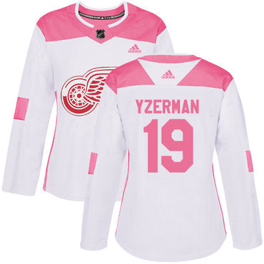 Adidas Detroit Red Wings 19 Steve Yzerman White Pink Authentic Fashion Womens Stitched Nhl Jersey