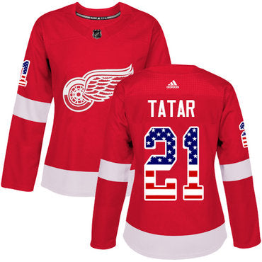 Adidas Detroit Red Wings 21 Tomas Tatar Red Home Authentic Usa Flag Womens Stitched Nhl Jersey